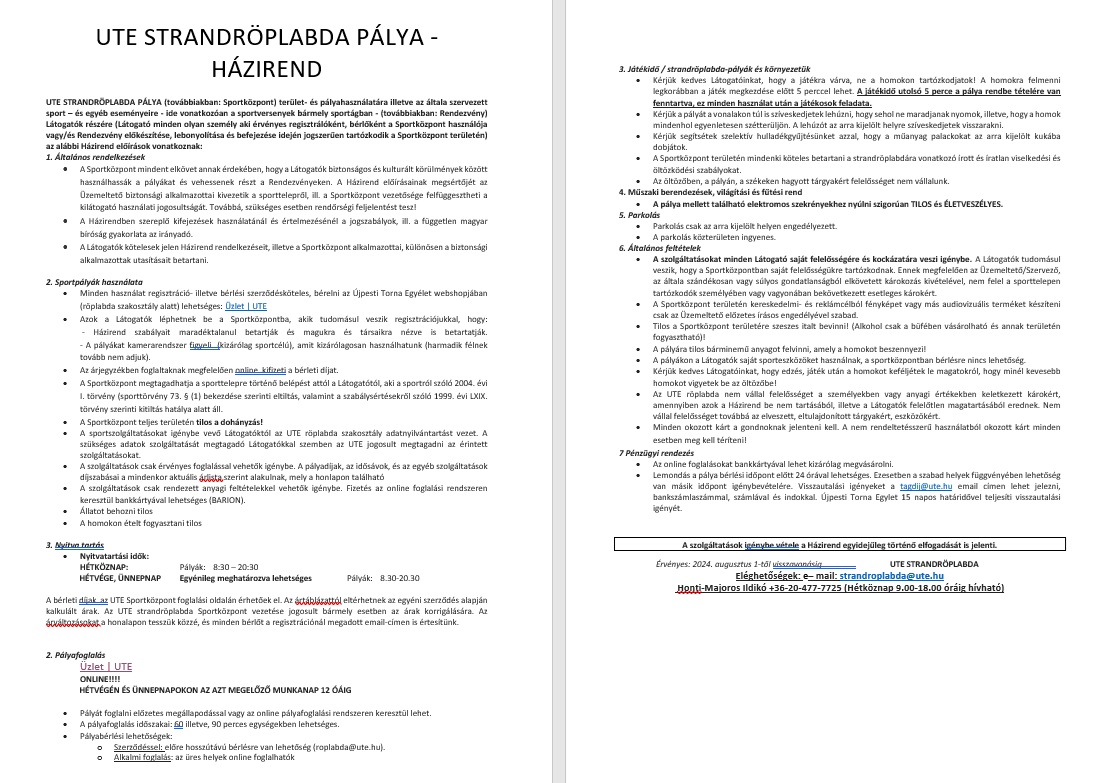 Teszt-Strandröplabda pálya bérlés 4-es pálya (1 órás intervallumok)